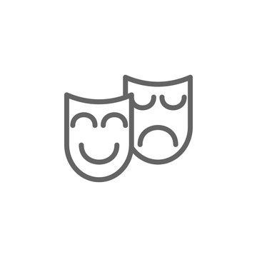 Theater mask, comedy, tragedy icon. Element of theater icon. Thin line icon
