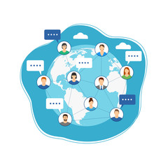 vector background world map people to people connection. concept communication via the global Internet