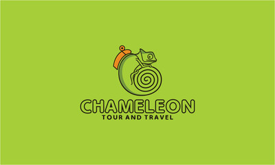 Chameleon tour travel logo template with modern cute character illustration in flat design monogram symbol © saintsays