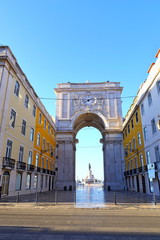 Fototapeta na wymiar The Praca do Comercio (Commerce Square) with Statue of King Jose I in Lisbon, Portugal
