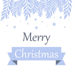 Naklejka na ściany i meble Handwritten banner merry christmas, with cute blue leafy flower frame. Vector