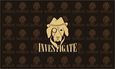 Investigate dog with detective concept in flat design monogram illustration for t-shirt