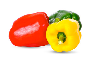 three bell peppers isolated on white background clipping path