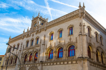 Fototapeta na wymiar Colorful buildings of Lisbon historic center near landmark Rossio Square