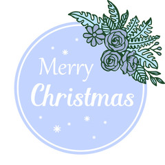 Ornament decorative of blue leaf flower frame, for greeting card merry christmas. Vector