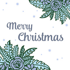 Greeting card of merry christmas background, with beautiful blue leaf and rose flower frame. Vector