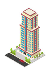 vector isometric hotel, apartment, or skyscraper building