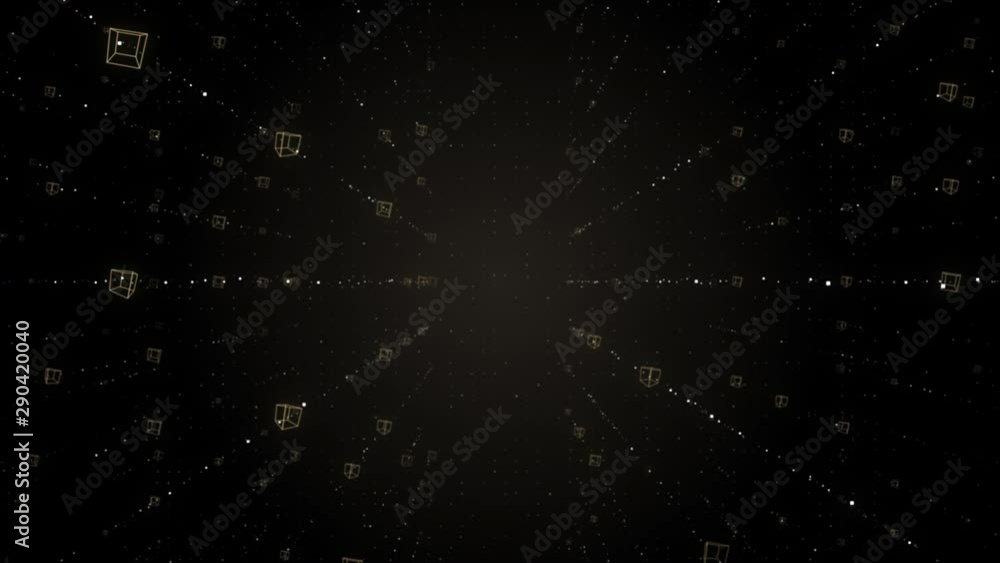 Poster overlaid abstract database blocks on black background.