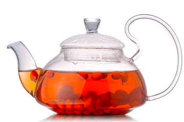Teapot of sea-buckthorn tea, paths
