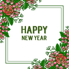 Banner happy new year, with elegant colorful wreath frame. Vector