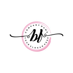 BF initial handwriting logo template. round logo in watercolor color with handwritten letters in the middle. Handwritten logos are used for, weddings, fashion, jewelry, boutiques and business