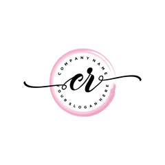 CR initial handwriting logo template. round logo in watercolor color with handwritten letters in the middle. Handwritten logos are used for, weddings, fashion, jewelry, boutiques and business