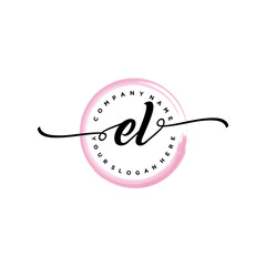 EL initial handwriting logo template. round logo in watercolor color with handwritten letters in the middle. Handwritten logos are used for, weddings, fashion, jewelry, boutiques and business