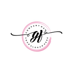 GF initial handwriting logo template. round logo in watercolor color with handwritten letters in the middle. Handwritten logos are used for, weddings, fashion, jewelry, boutiques and business