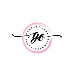 GO initial handwriting logo template. round logo in watercolor color with handwritten letters in the middle. Handwritten logos are used for, weddings, fashion, jewelry, boutiques and business