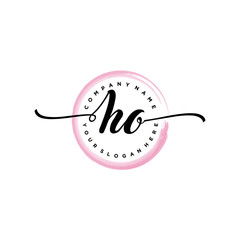 HO initial handwriting logo template. round logo in watercolor color with handwritten letters in the middle. Handwritten logos are used for, weddings, fashion, jewelry, boutiques and business