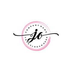 JO initial handwriting logo template. round logo in watercolor color with handwritten letters in the middle. Handwritten logos are used for, weddings, fashion, jewelry, boutiques and business