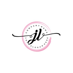 JL initial handwriting logo template. round logo in watercolor color with handwritten letters in the middle. Handwritten logos are used for, weddings, fashion, jewelry, boutiques and business