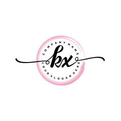KX initial handwriting logo template. round logo in watercolor color with handwritten letters in the middle. Handwritten logos are used for, weddings, fashion, jewelry, boutiques and business