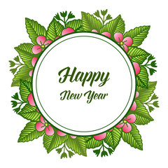 Background happy new year with decorative of elegant green leafy flower frame. Vector