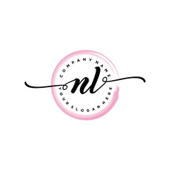 NL initial handwriting logo template. round logo in watercolor color with handwritten letters in the middle. Handwritten logos are used for, weddings, fashion, jewelry, boutiques and business