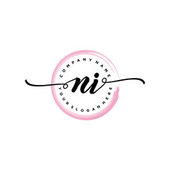 NI initial handwriting logo template. round logo in watercolor color with handwritten letters in the middle. Handwritten logos are used for, weddings, fashion, jewelry, boutiques and business