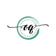 OQ initial handwriting logo template. round logo in watercolor color with handwritten letters in the middle. Handwritten logos are used for, weddings, fashion, jewelry, boutiques and business