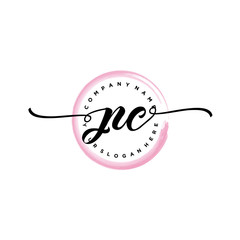 PC initial handwriting logo template. round logo in watercolor color with handwritten letters in the middle. Handwritten logos are used for, weddings, fashion, jewelry, boutiques and business