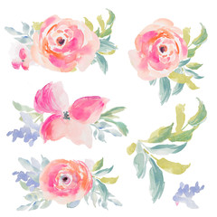 Watercolor Flower Clip Art and Floral Wreath