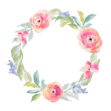 Watercolor Flower Clip Art and Floral Wreath