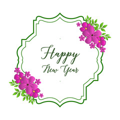 Invitation card happy new year with abstract purple flower frame background. Vector