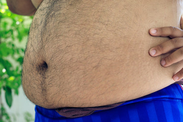 Navel of fat people, stomach,Belly of men,Close up boy navel ,details on the human body	