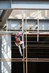 Construction workers on tall buildings