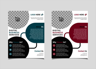 Business flyer template vector design, US letter size layout, brochure template blue and pink colours circle geometry shapes for business poster layout, IT Company flyer, and leaflets