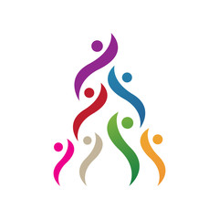 Obraz premium colorful circle group of people togetherness unity logo design vector symbol Illustration