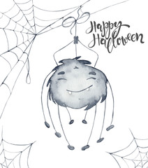 Halloween watercolor greeting card with cute charecter
