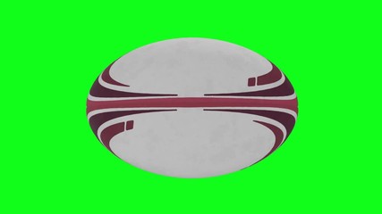 Rugby ball animation.  Red rugby ball spinning slowly in the center of the screen, with a green screen background.