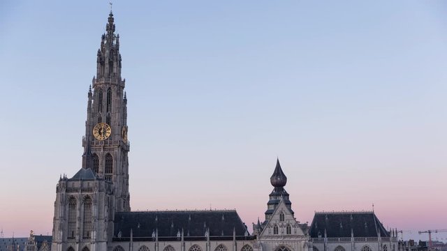 Day to night timelapse of the Antwerp cathedral