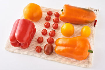 Set of fresh vegetables on a white background, top view