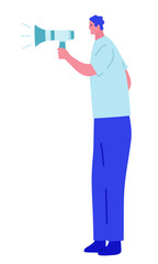 Fototapeta premium Young student using a megaphone. Vector illustration cartoon with people. Hero image for website.