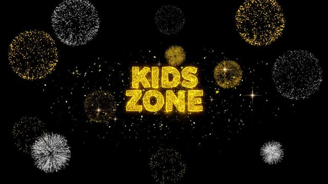 Kids zone Text Reveal on Glitter Golden Particles Firework. Sale, Discount Price, Off Deals, Offer promotion offer percent discount ads 4K Loop Animation.