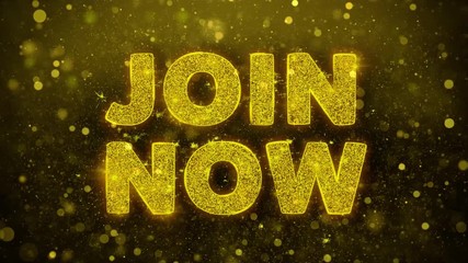 Join Now Text Golden Glitter Glowing Lights Shine Particles. Sale, Discount Price, Off Deals, Offer promotion offer percent discount ads 4K Loop Animation.