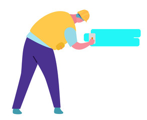 Plasterer in working uniform plastering the wall indoors. Flat style. Concept illustration with colored characters.