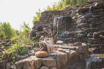 decorative waterfall made of stone