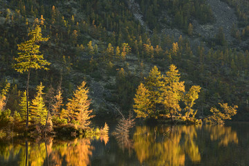 Lake in autumn forest, Magadan region, Kolyma, Jack London lake