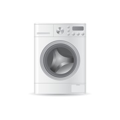 Vector realistic automatic washing-machine with front-loading clothes isolated on white background. 3D illustration.