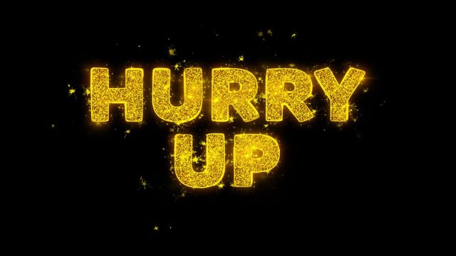 Hurry Up Text Sparks Glitter Particles on Black Background. Sale, Discount Price, Off Deals, Offer promotion offer percent discount ads 4K Loop Animation.