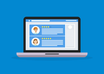 Feedback Customer Review Page on Laptop, Rating and Customer Review Feedback Concept Vector Illustration