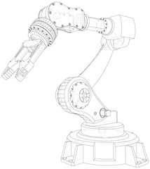 Industrial robot manipulator. Wire-frame on white background. EPS10 format. Vector created of 3d, Wire-frame.
