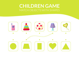Match Objects with Shapes Educational Game for Kids Vector Illustration